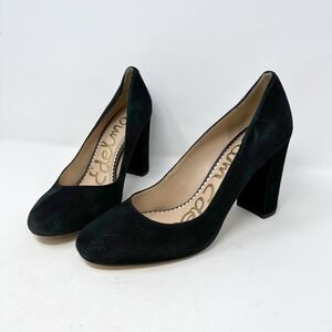 Sam Edelman Stillson Suede Leather Rounded Toe Block Heel Pumps Black 8